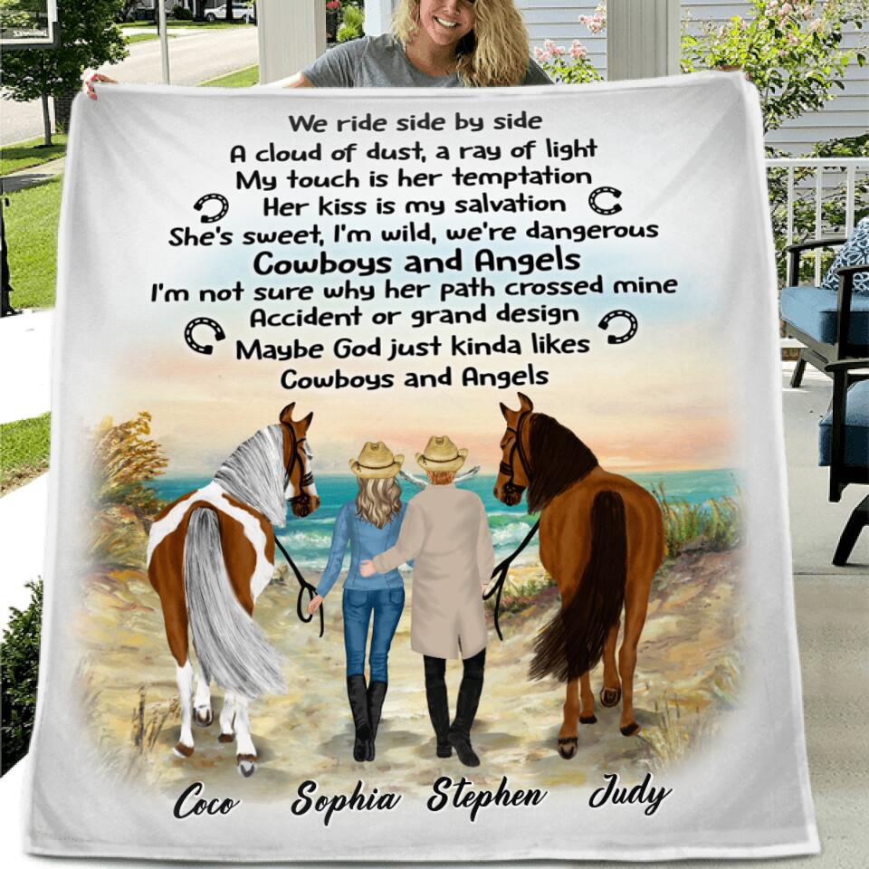 Personalized Horse Couple Fleece Throw Blanket/Quilt - Gift Idea For Couples, For Her, For Him, Horse Lovers - We Ride Side By Side