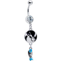 Yin Yang Cat and Fish Dangle Navel Ring Surgical Steel