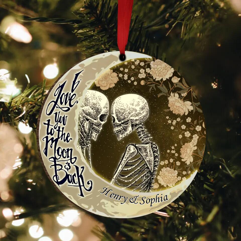 Personalized Couple Skeleton Circle Wooden Ornament - Gift Idea For Couple - I Love You To The Moon & Back
