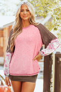 Elena Raglan Sleeve Ribbed Knit Patchwork Blouse