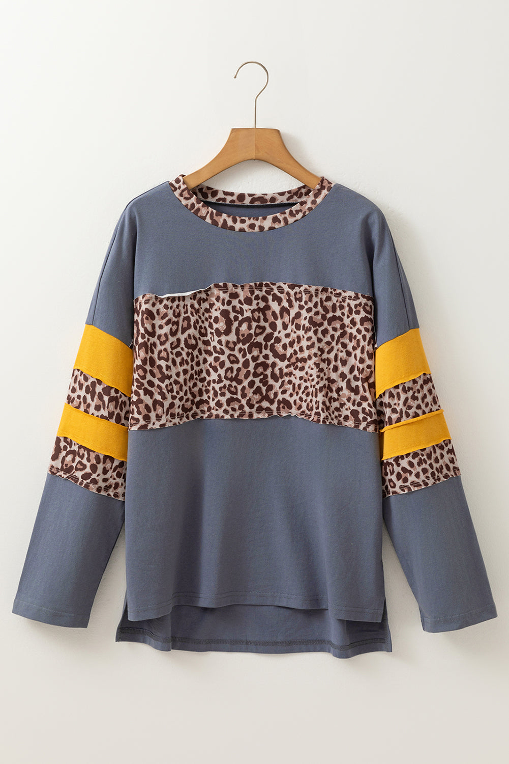 Leopard Patchwork Colorblock Drop Shoulder Top