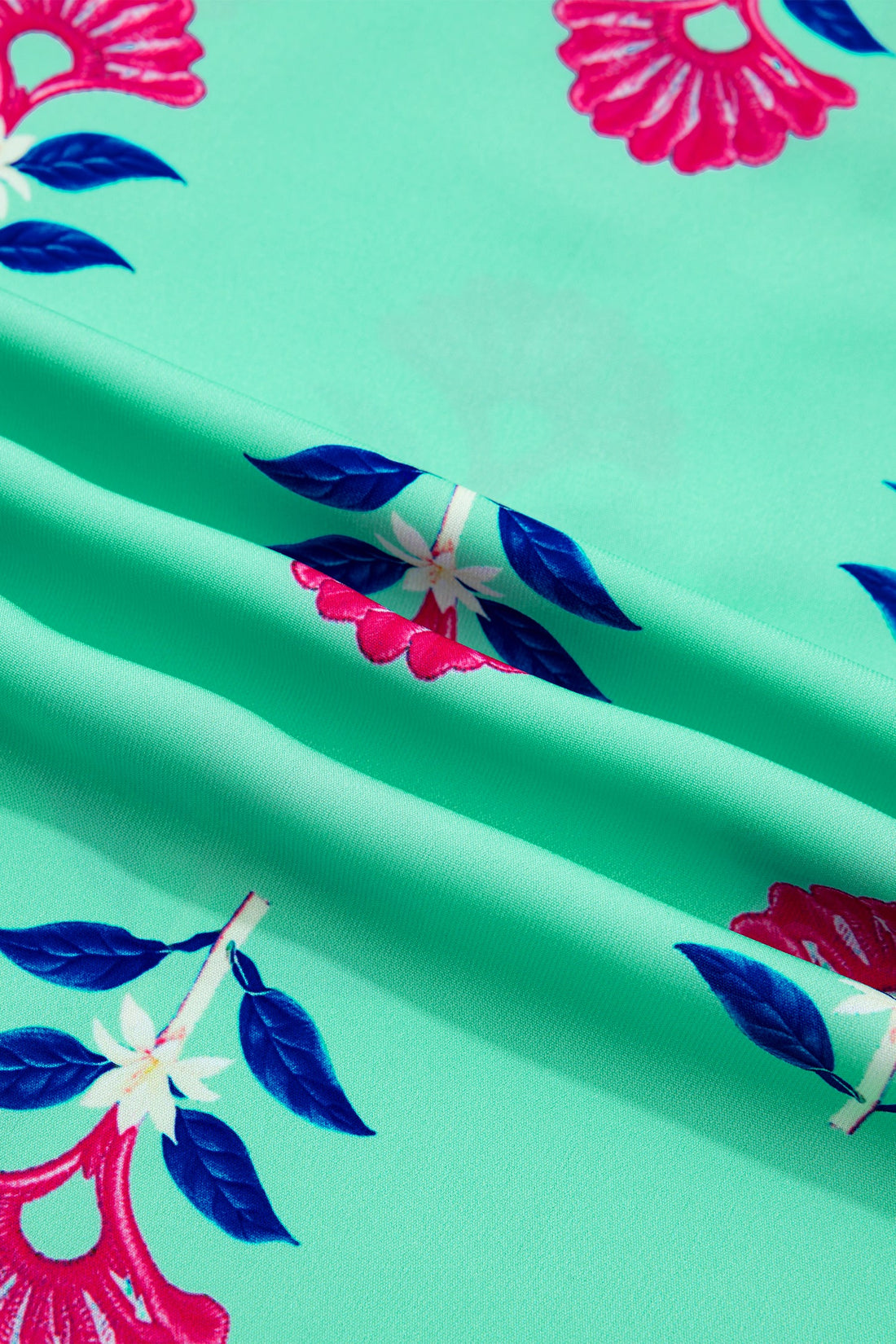 Floral Flutter Short Sleeve V-Neck Blouse in Mint Pink Navy