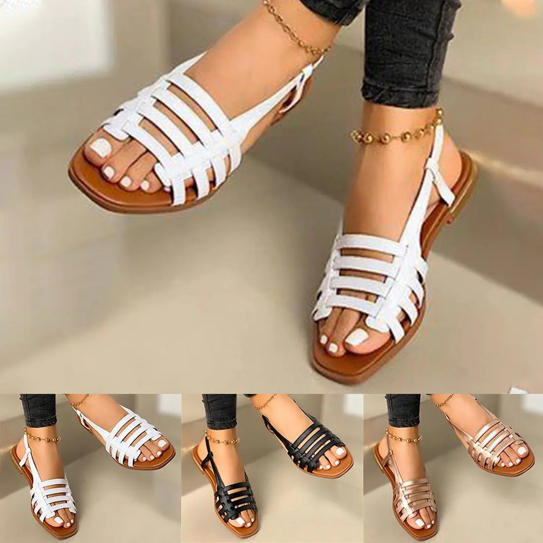 Women's Hollow Flat Sandals for Summer Beach and Casual Wear - Image 4