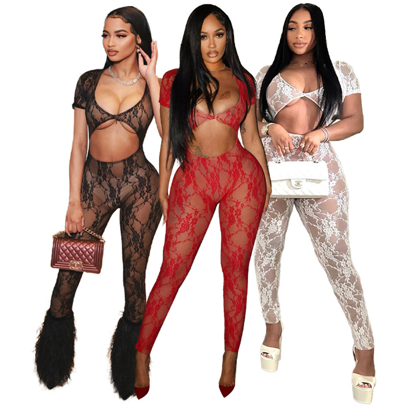 Lace Sleeve Cropped Jumpsuit