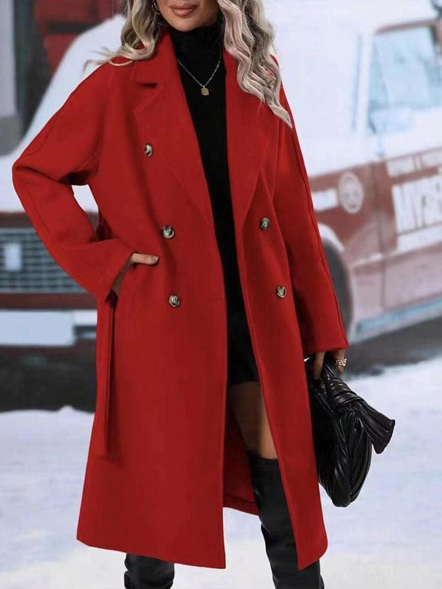Women's Double-Breasted Trench Coat with Belt Minimalist Outerwear