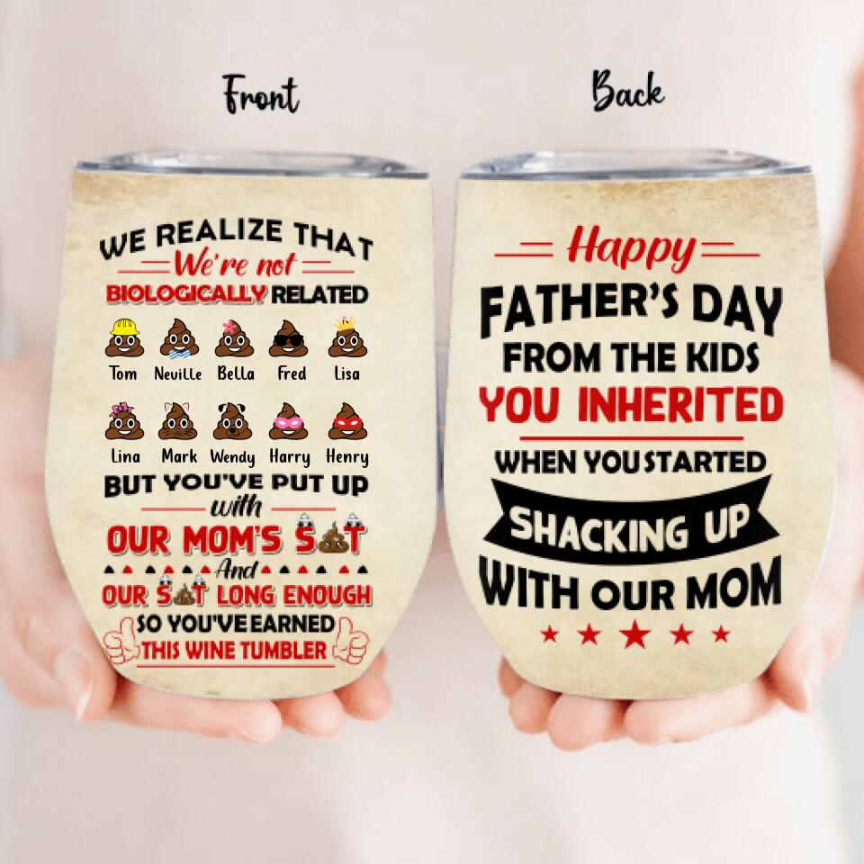 Personalized Step Dad Wine Tumbler - Up to 10 Kids - Gift Idea For Father's Day - Happy Father's Day