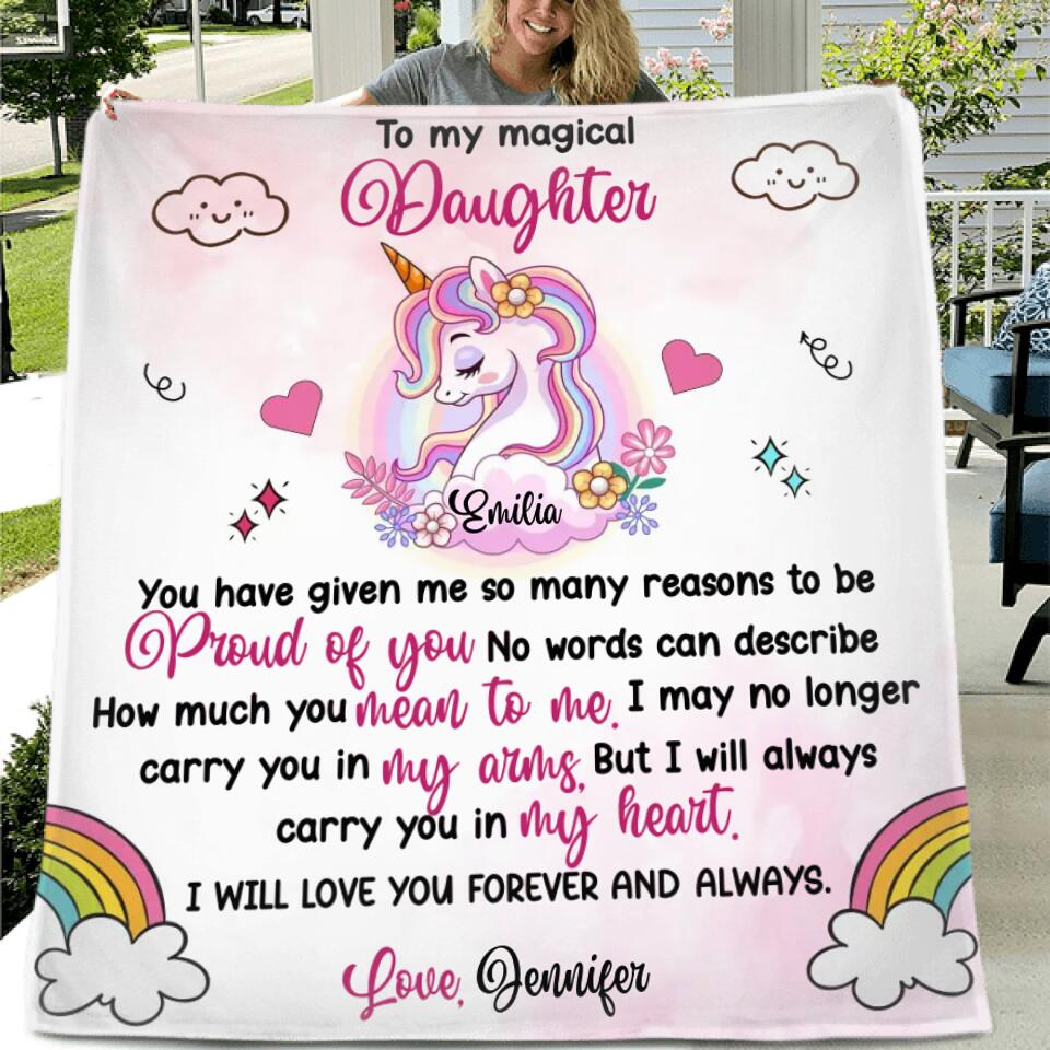 Personalized Magical Daughter Fleece Throw Blanket/Quilt/Pillow Cover - Gift Idea For Daughter - I Will Live You Forever And Always