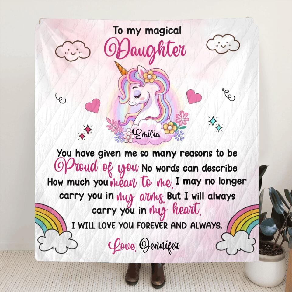 Personalized Magical Daughter Fleece Throw Blanket/Quilt/Pillow Cover - Gift Idea For Daughter - I Will Live You Forever And Always