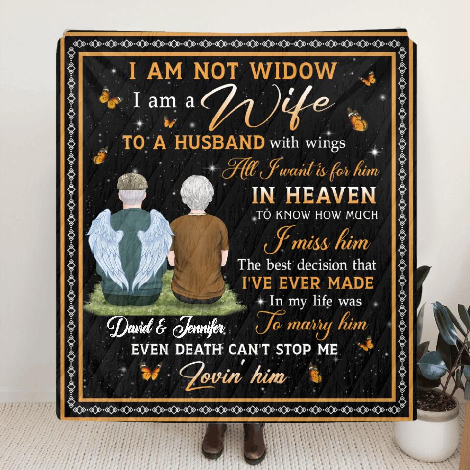 Personalized Memorial Couple Quilt/Fleece Throw Blanket/Pillow Cover - Memorial Gift Idea For Couple/Wife - I Am A Wife To A Husband With Wings