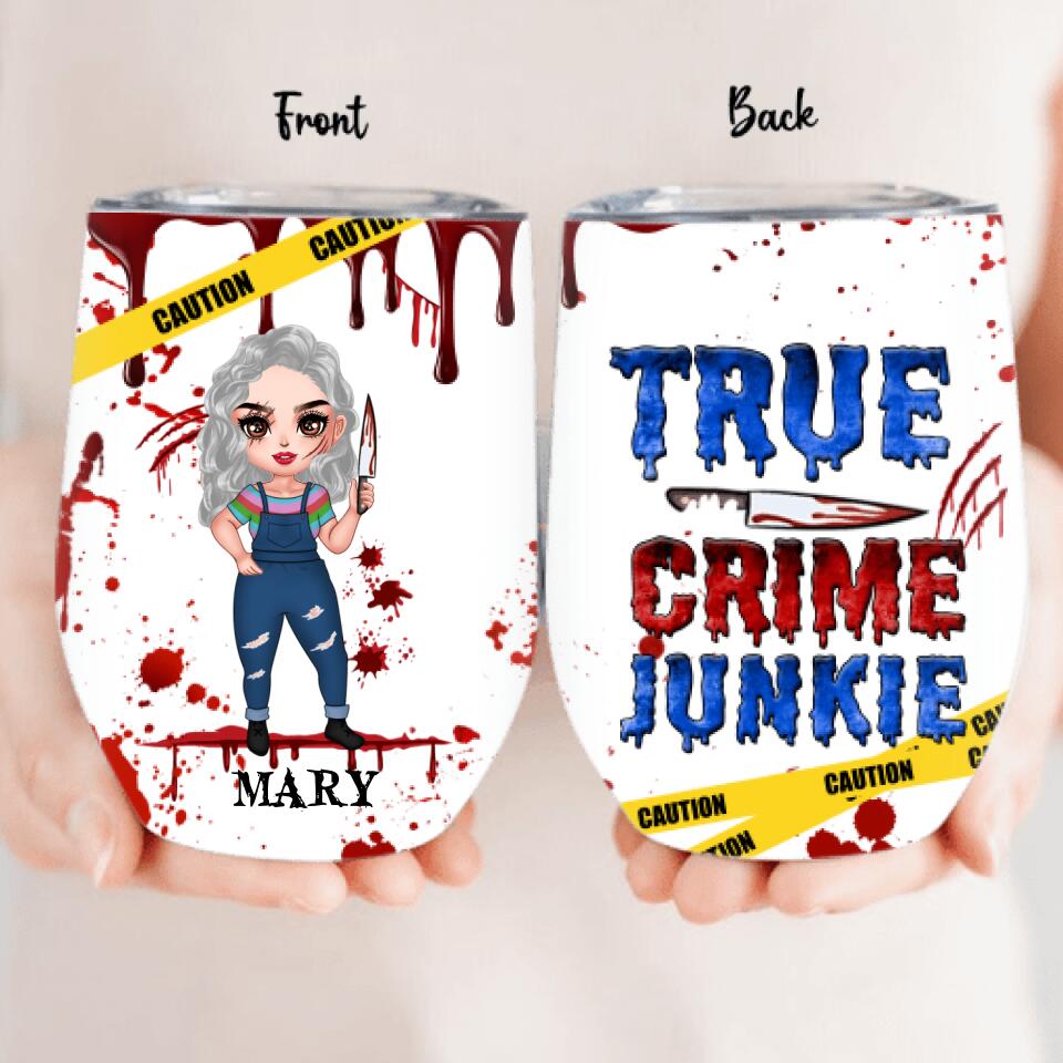 Personalized Horror Girl Wine Tumbler - Gift for Halloween - True Crime Junkie