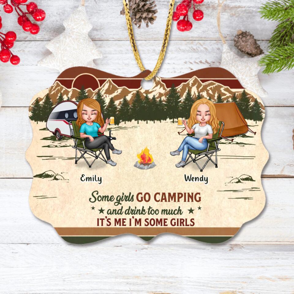 Personalized Camping Friends Wooden Ornament - Up to 7 Friends - Gift Idea For Friends/Besties/Camping Lovers - Some Girls Go Camping And Drink Too Much