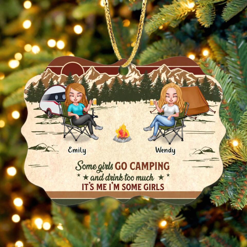 Personalized Camping Friends Wooden Ornament - Up to 7 Friends - Gift Idea For Friends/Besties/Camping Lovers - Some Girls Go Camping And Drink Too Much