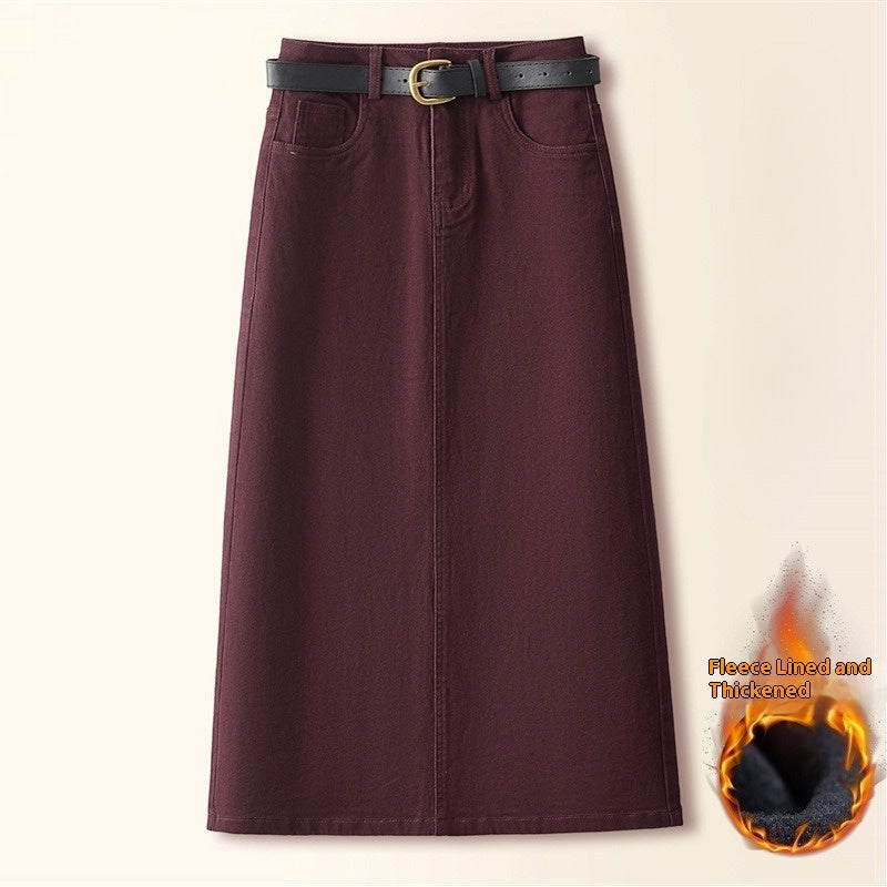 Brown A-Line Straight Skirt Retro Slit Hip Skirt