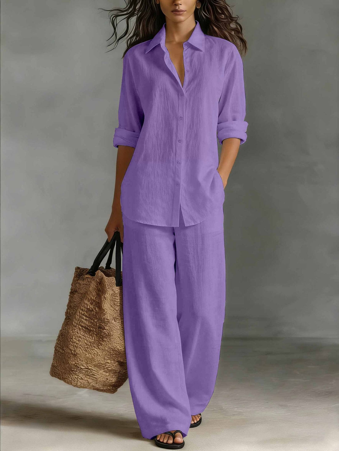 Women's Bohemian Cotton-Linen Button-Down Top and Pant Set - Image 14