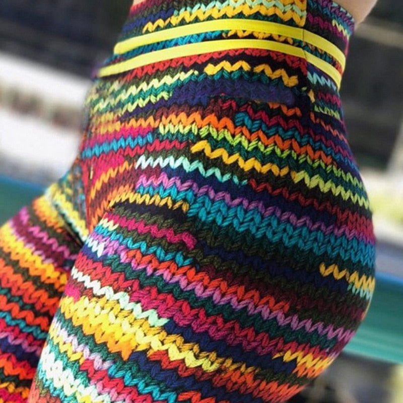 Multicolor Knit Print High-Waist Performance Yoga Leggings - Image 4