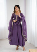 Lavender Pure Crunchy Silk Anarkali Gown with heavy zari and sequence embroidery work and matching dupatta
