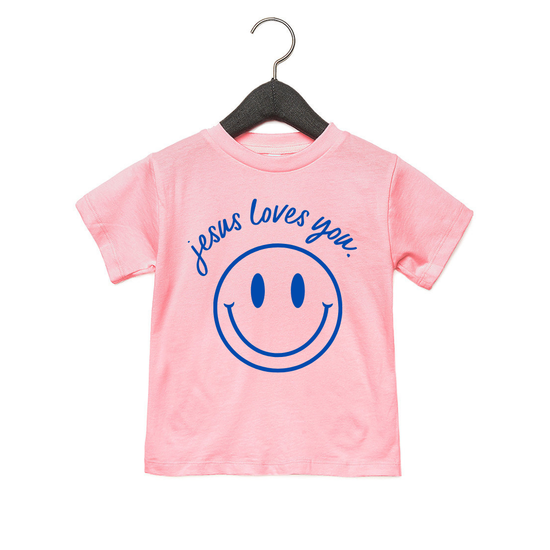 Jesus Loves You Smiley Youth Graphic Tee Unisex Cotton Crew Neck