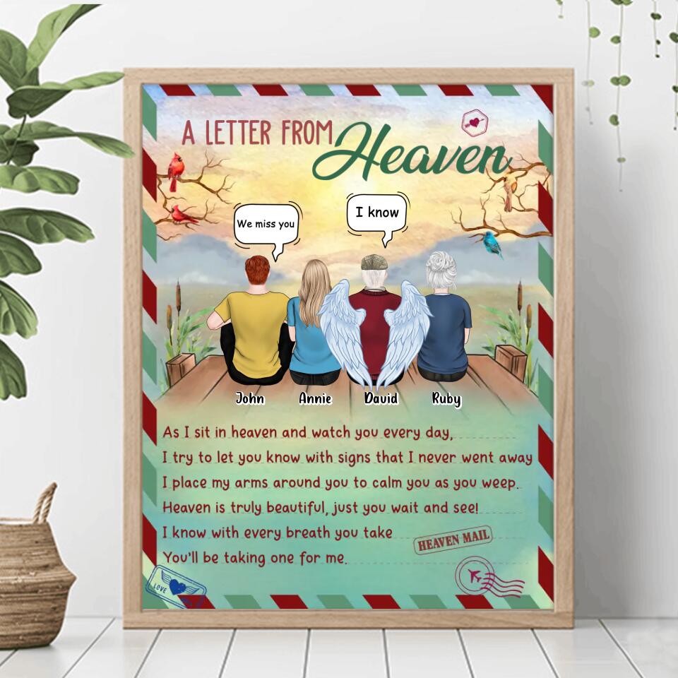 Personalized Memorial Family Poster - Memorial Gift Idea For Family Members - Up to 4 People - A Letter From Heaven