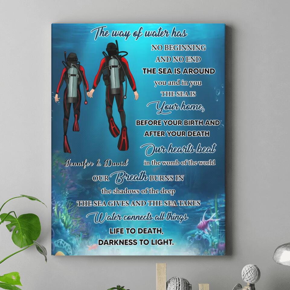 Personalized Diving Canvas - Gift Idea For Couple/Diving Lover - The Way Of Water Has No Beginning And No End