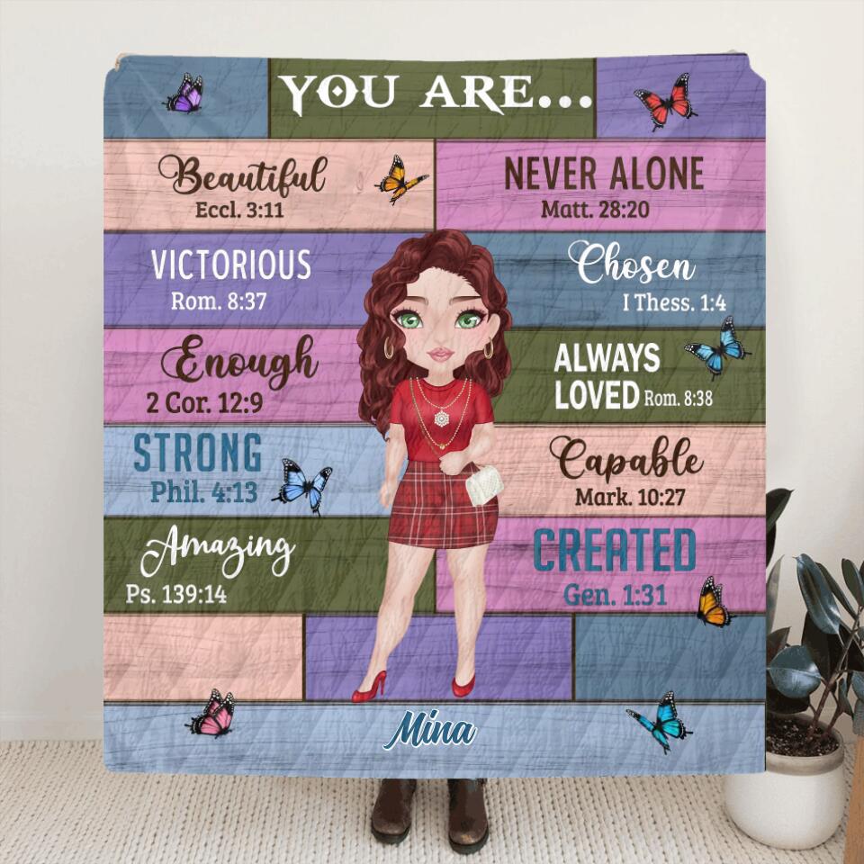 Personalized Daughter Bible Verses Fleece Throw Blanket/Quilt/Pillow Cover - Gift Idea For Daughter - God Says You Are