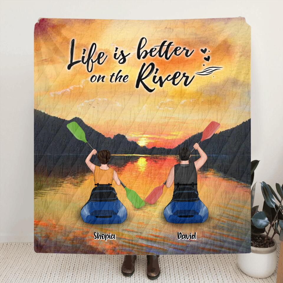 Personalized Kayak Couple Quilt/Fleece Blanket - Gift For Couple, Best Gift for Kayak lovers