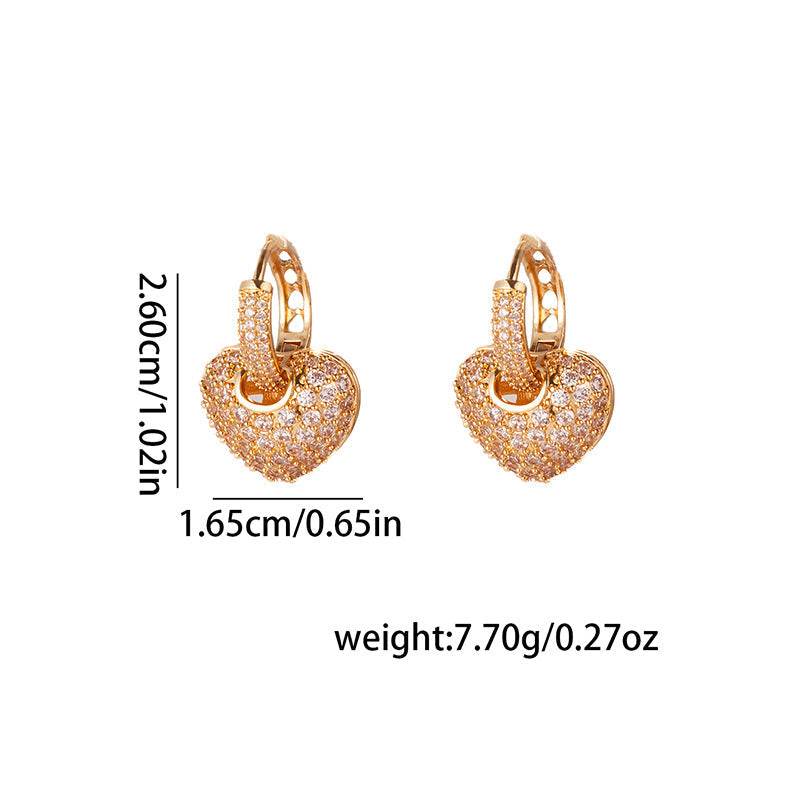 Elegant Heart-Shaped Pave Zircon Statement Earrings in Gold