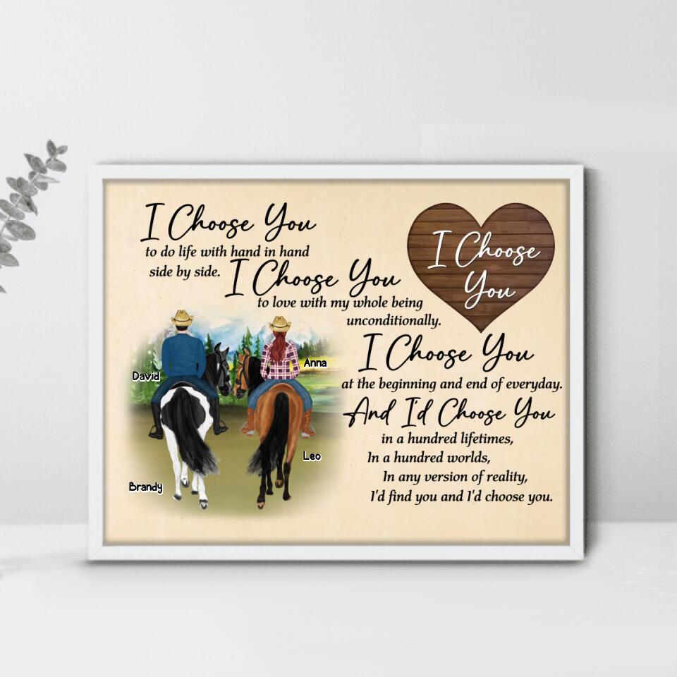 Personalized Farmer Couple Riding Horse Poster - Gift Idea For Couple/Husband And Wife/Mother's Day Gift From Husband - I Choose You