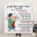 Personalized Couple Quilt/Fleece Throw Blanket/Pillow Cover - Mother's Day Gift For Wife From Husband - The Day I Met You