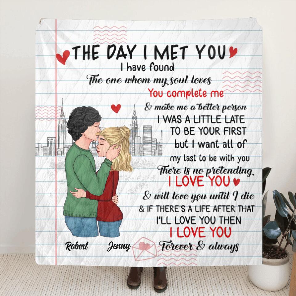 Personalized Couple Quilt/Fleece Throw Blanket/Pillow Cover - Mother's Day Gift For Wife From Husband - The Day I Met You