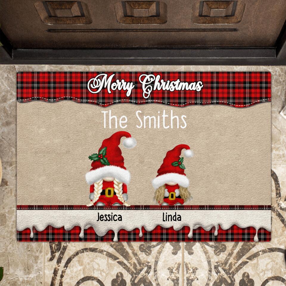 Custom Personalized Gnomies Family Doormat - Adult/ Couple With Upto 3 Kids - Christmas Gift For Family