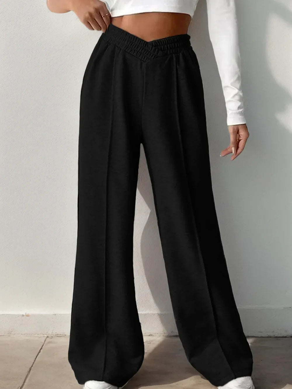 Elastic Waist Wide Leg Pants | Grey Knit Relaxed Fit