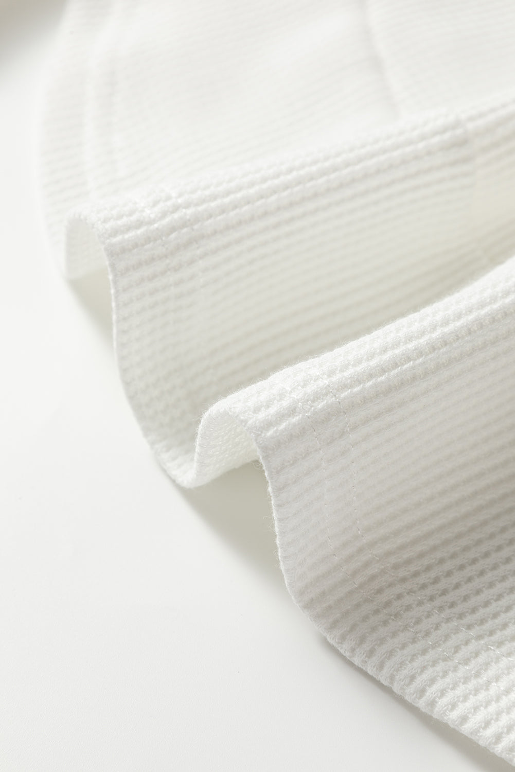 White Waffle Long Sleeve Top | Rounded Hem Classic Tee