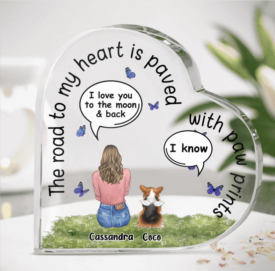 Personalized Memorial Pet Crystal Heart - Up to 4 Pets - Memorial Gift Idea For Dog/Cat/Rabbit Lover - The Road To My Heart Is Paved With Paw Prints