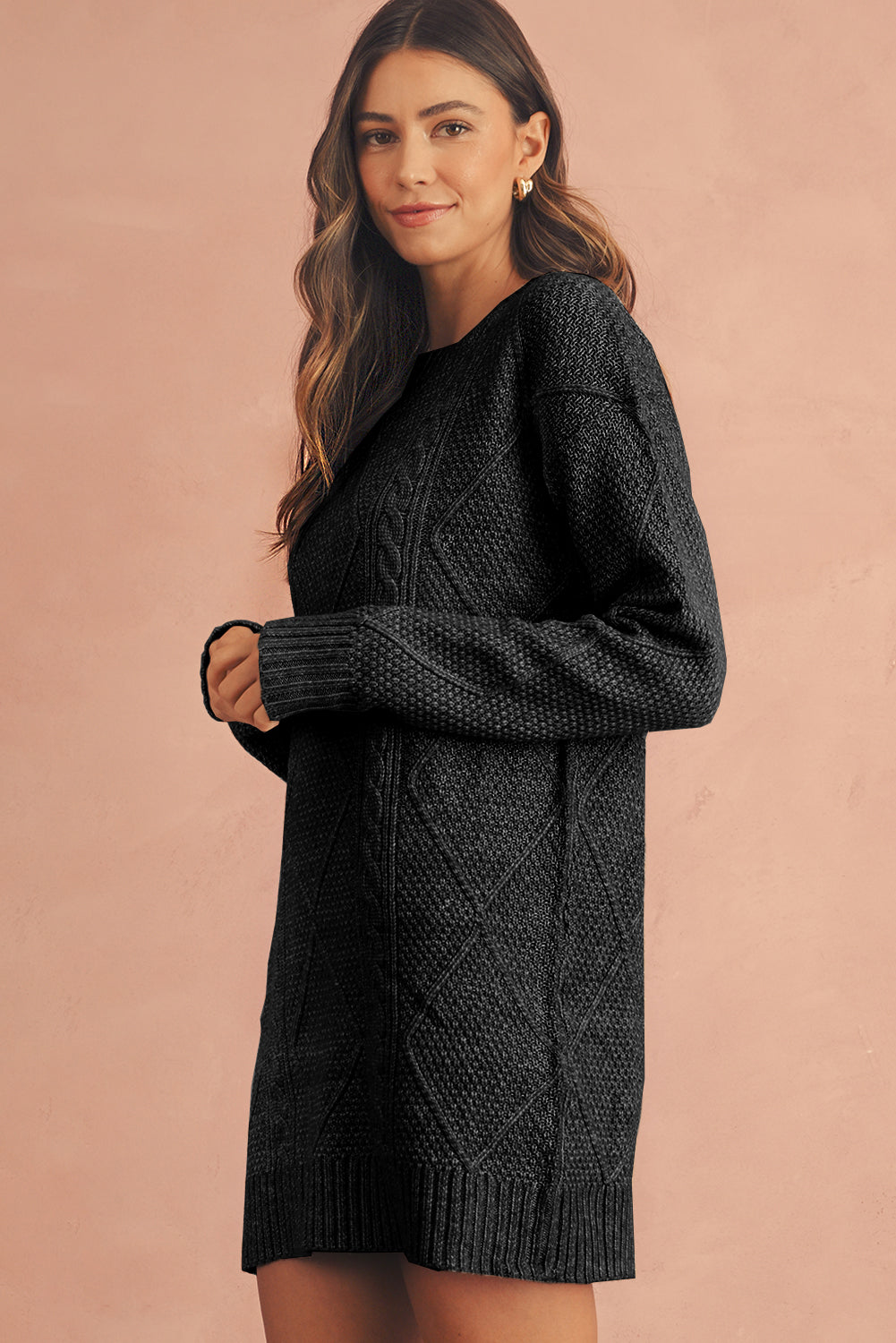 Parchment Cable Knit Drop Shoulder Sweater Dress | Oversized