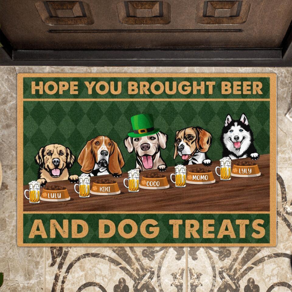 Personalized St Patrick's Day Dog Doormat - Up to 5 Dogs - Gift Idea For St Patrick's Day/Dog Lover - Hope You Brought Beer And Dog Treats