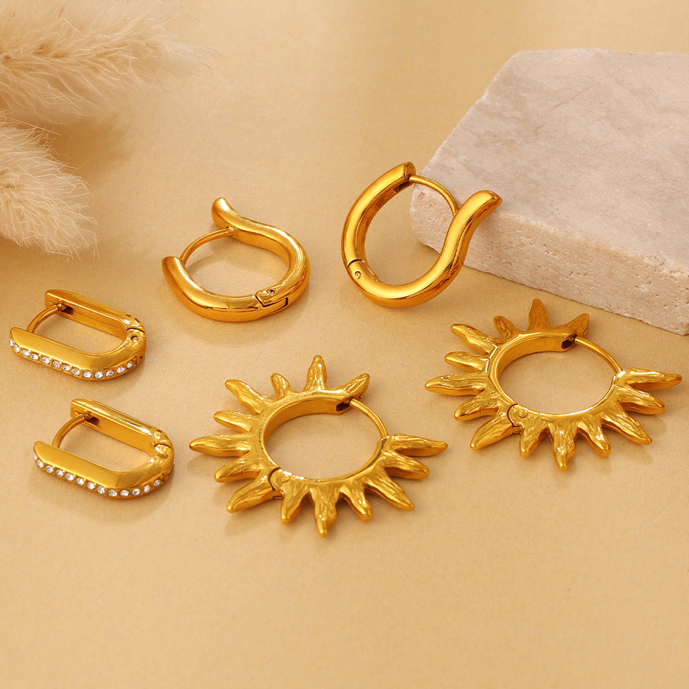 Fashion Vacation Style Geometric U-Shape & Triangle Earrings, Gold Color Fade-Resistant Sun Design, Daily Commute Earrings For Women