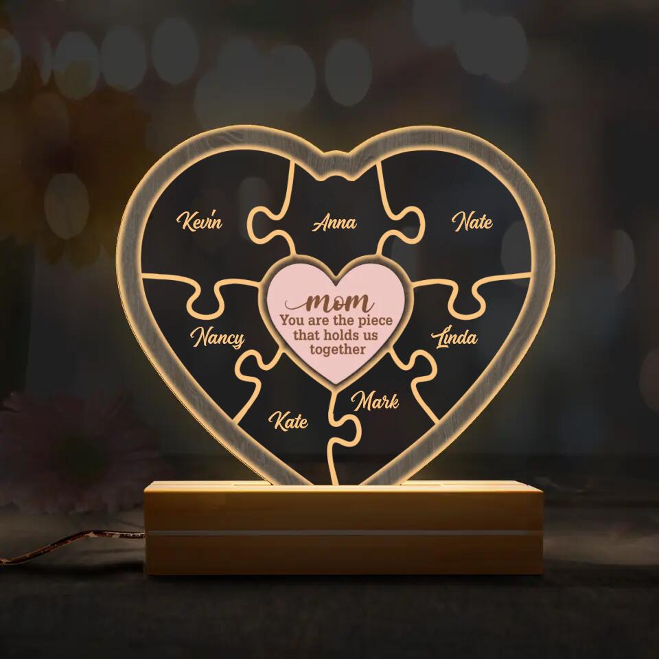 Personalized Heart Puzzle Led Light - Mother's Day Gift Idea - Up to 7 Names