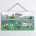 Personalized Camping Wooden Sign - Up to 4 People and 2 Pets - Gift Idea For Couple/Camping/Dog/Cat Lovers - Home Is Where You Park It
