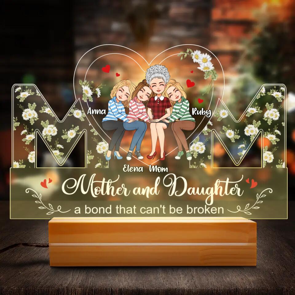 Personalized Mother And Daughter Acrylic Night Light - Up to 3 Daughters - Mother's Day Gift Idea For Mother From Daughter - Mother And Daughter A Bond That Can't Be Broken