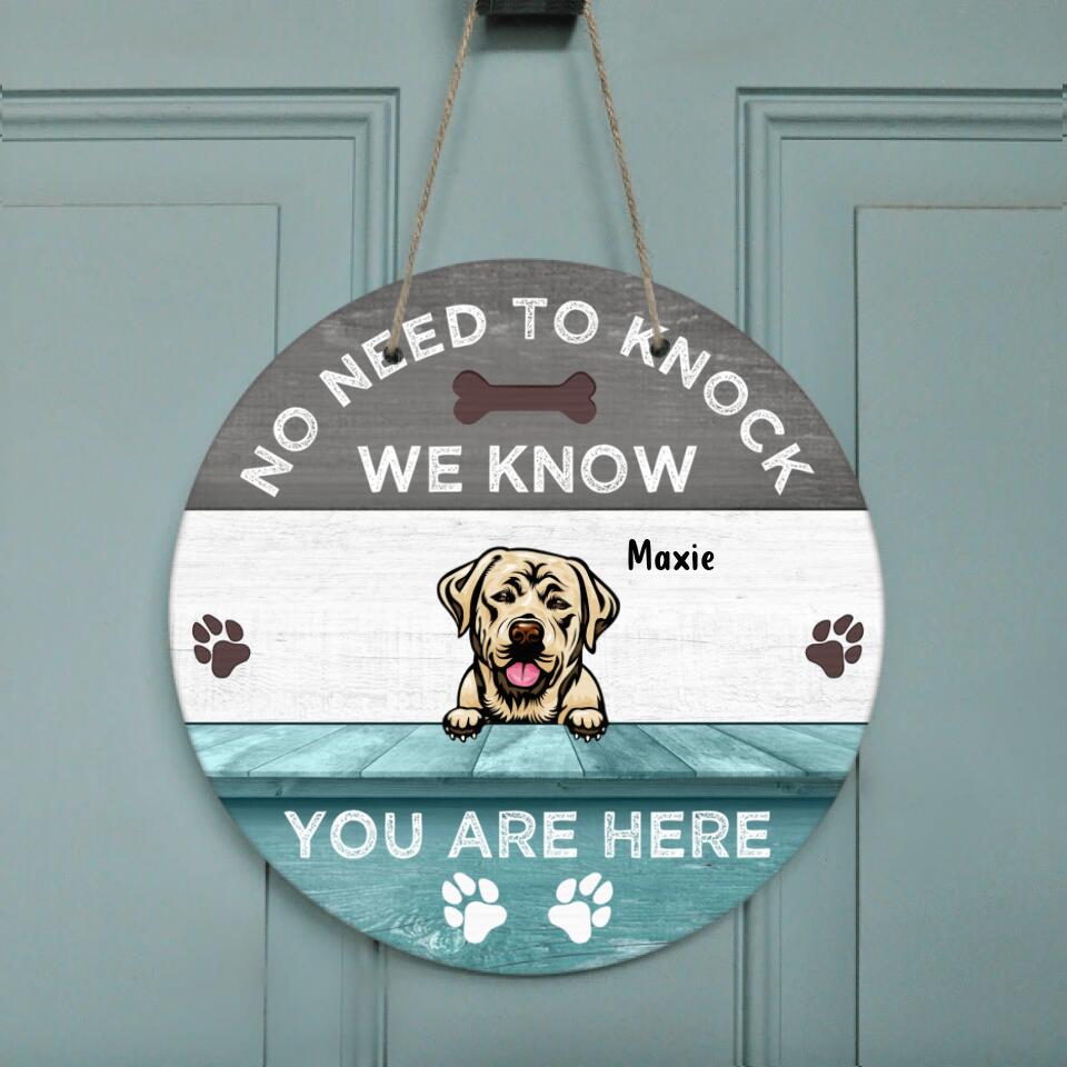 Personalized Dog Circle Doorsign - Up to 5 Dogs - Gift For Dog Lover - No Need To Knock