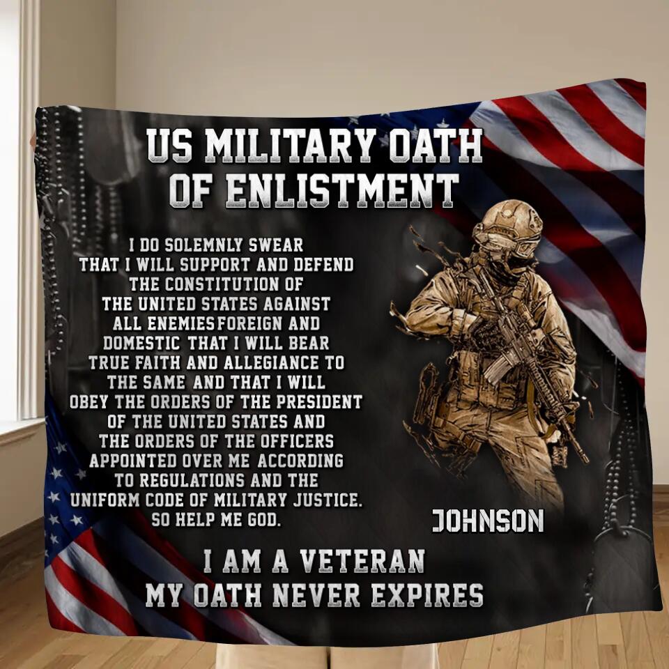 Personalized Veteran Fleece Throw Blanket/Quilt - Gift Idea For Veteran - US Military  Oath Of Enlistment