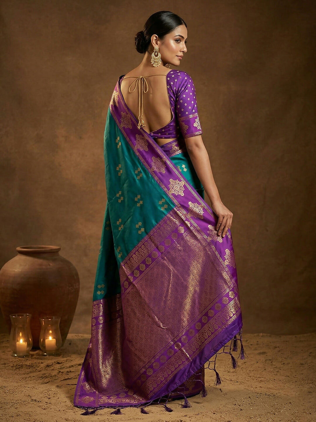 Teal Green Soft Silk Saree with Matching Blouse Piece