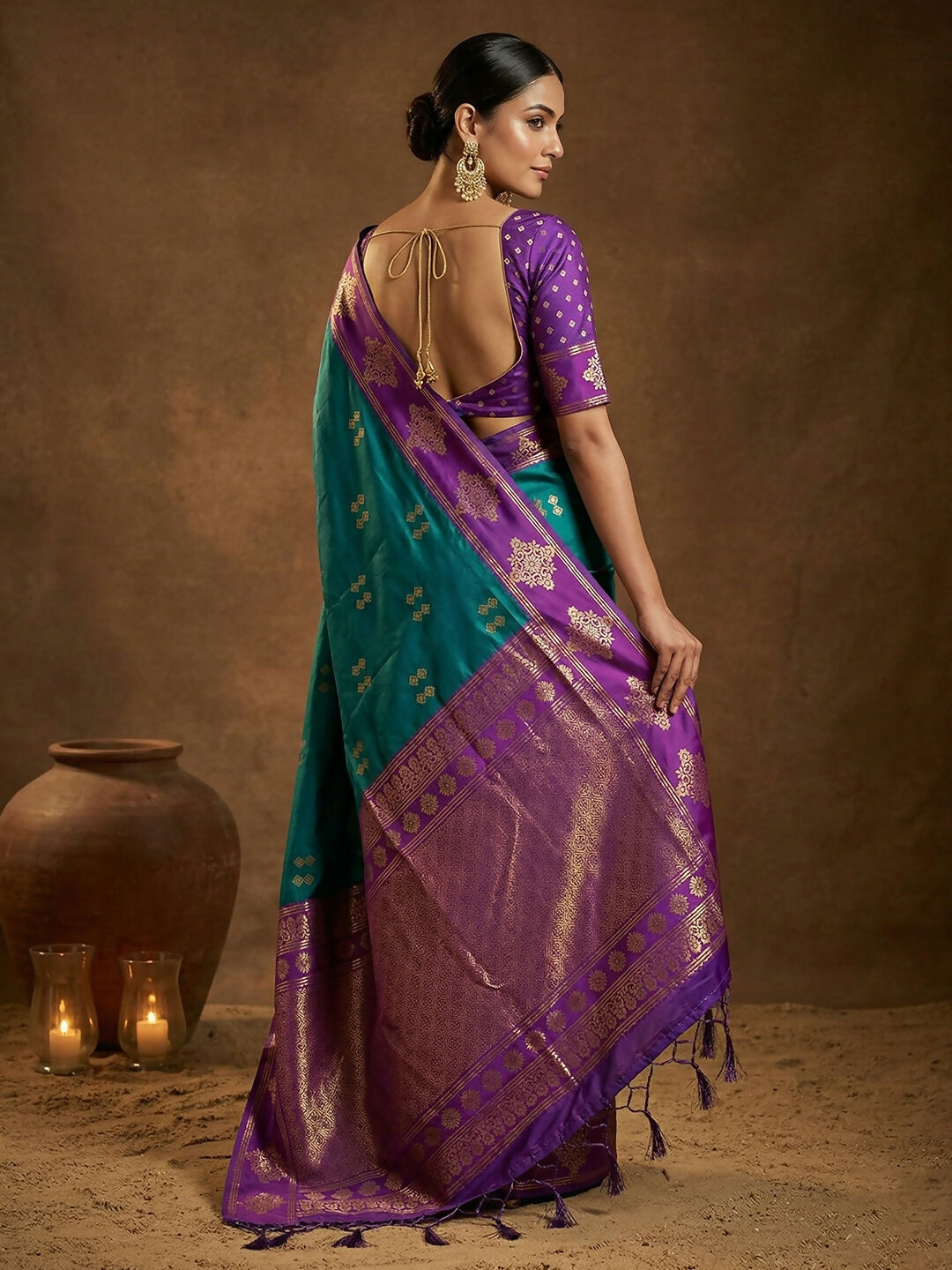 Teal Green Soft Silk Saree with Matching Blouse Piece