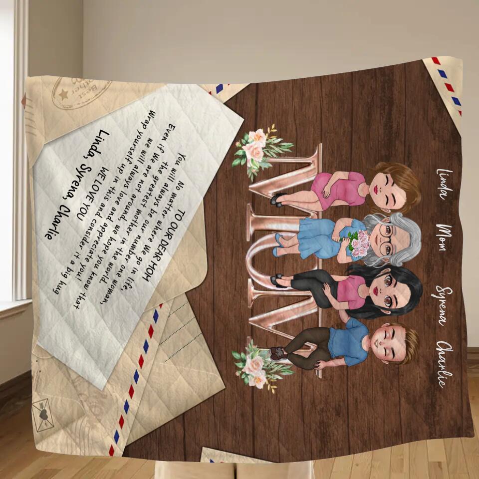 Personalized Mom & Children Quilt/Fleece Throw Blanket - Gift Idea For Mother's Day - Up to 3 Children - You Will Always Be Our Number One Woman