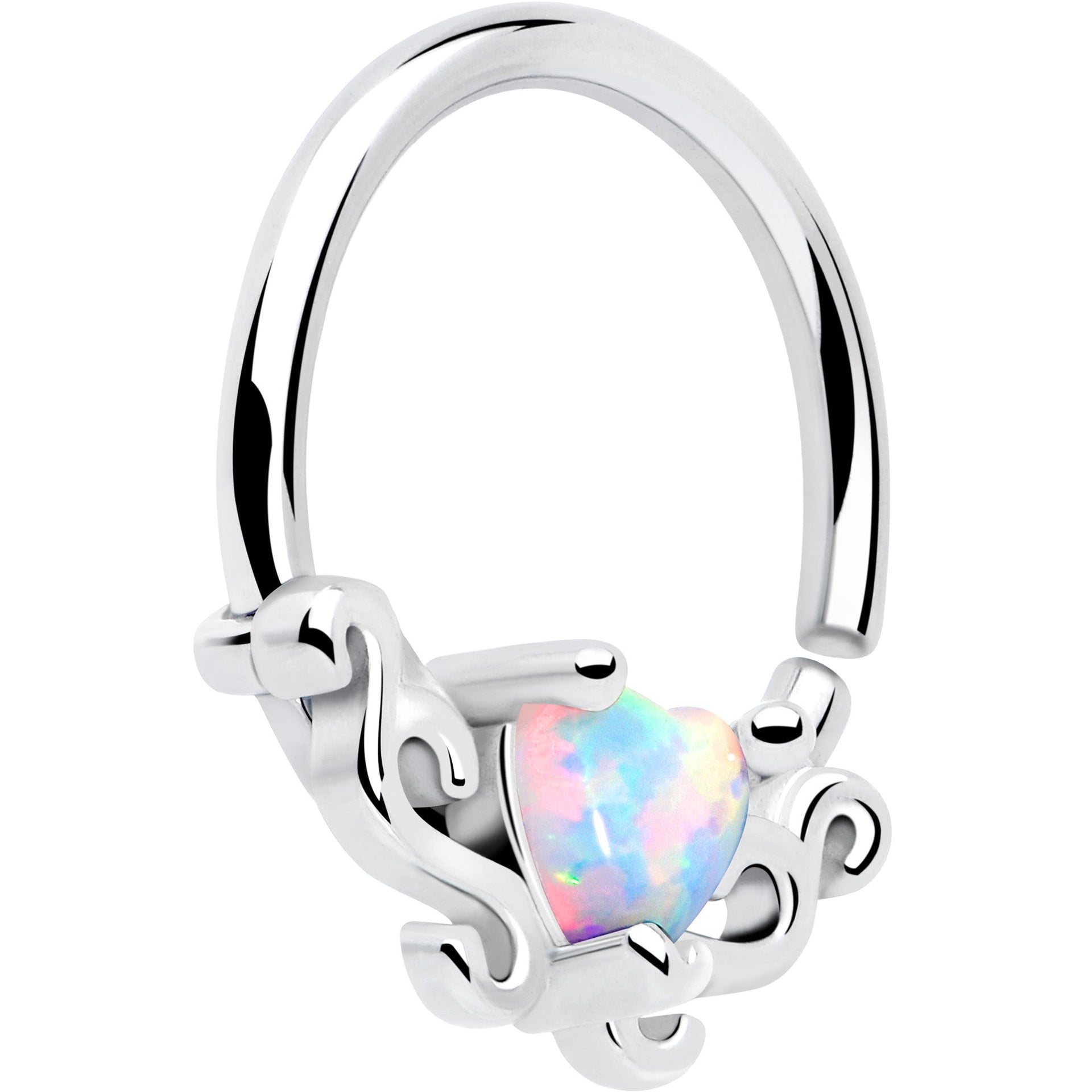 16G 5/16 White Synthetic Opal Bold Heart Seamless Circular Ring