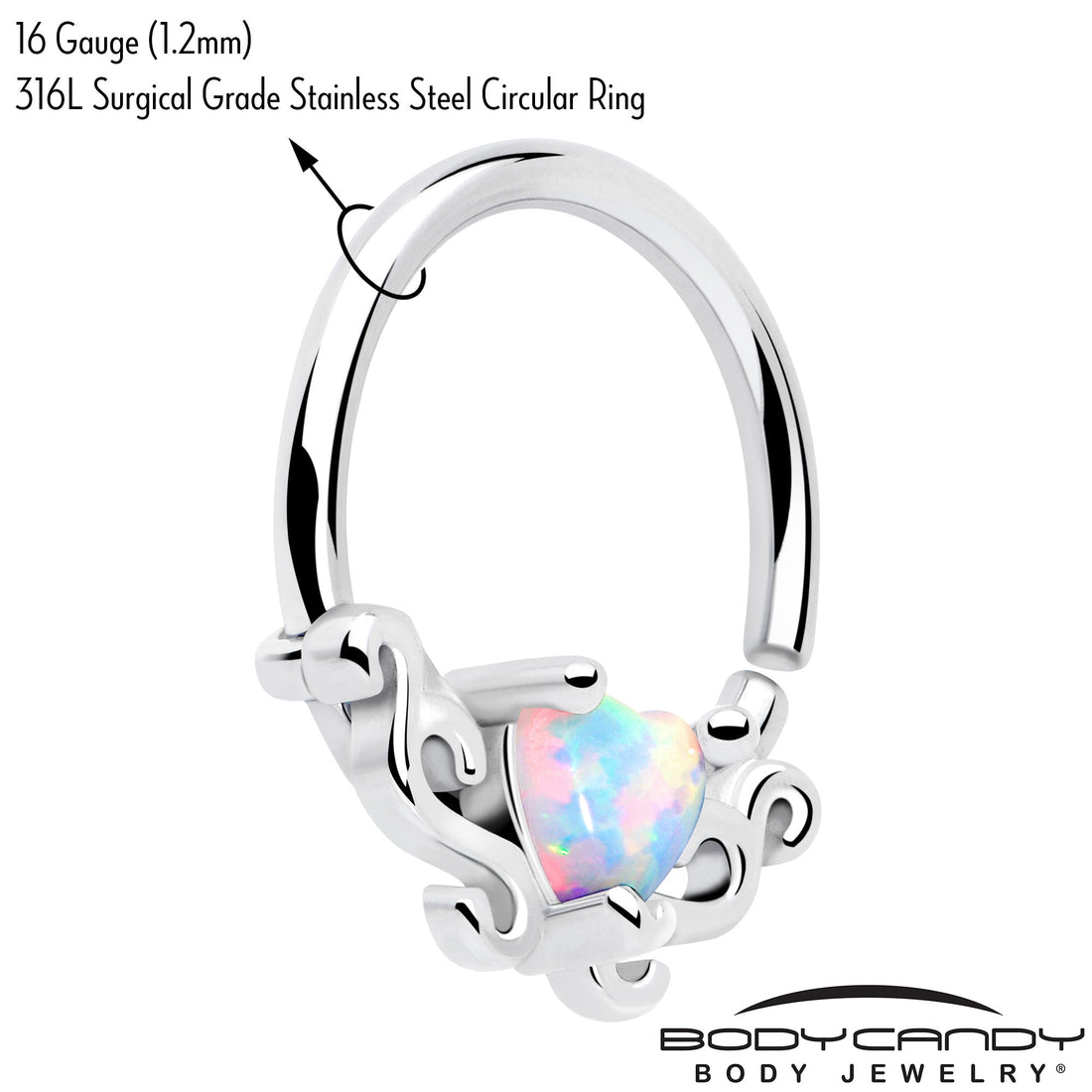 16G 5/16 White Synthetic Opal Bold Heart Seamless Circular Ring
