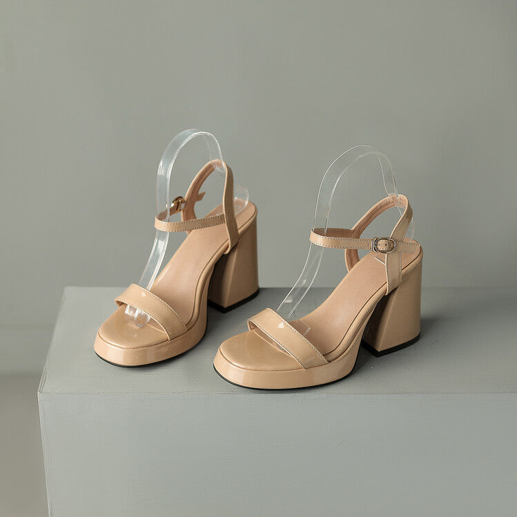 Women's Round Toe Platform Sandals with Buckle Strap Chunky Heel - Image 6