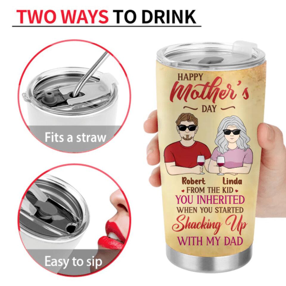 Personalized Stepped Up Mom Tumbler - Gift Idea For Mother's Day - Up to 3 Children - Happy Mother's Day From The Kid You Inherited