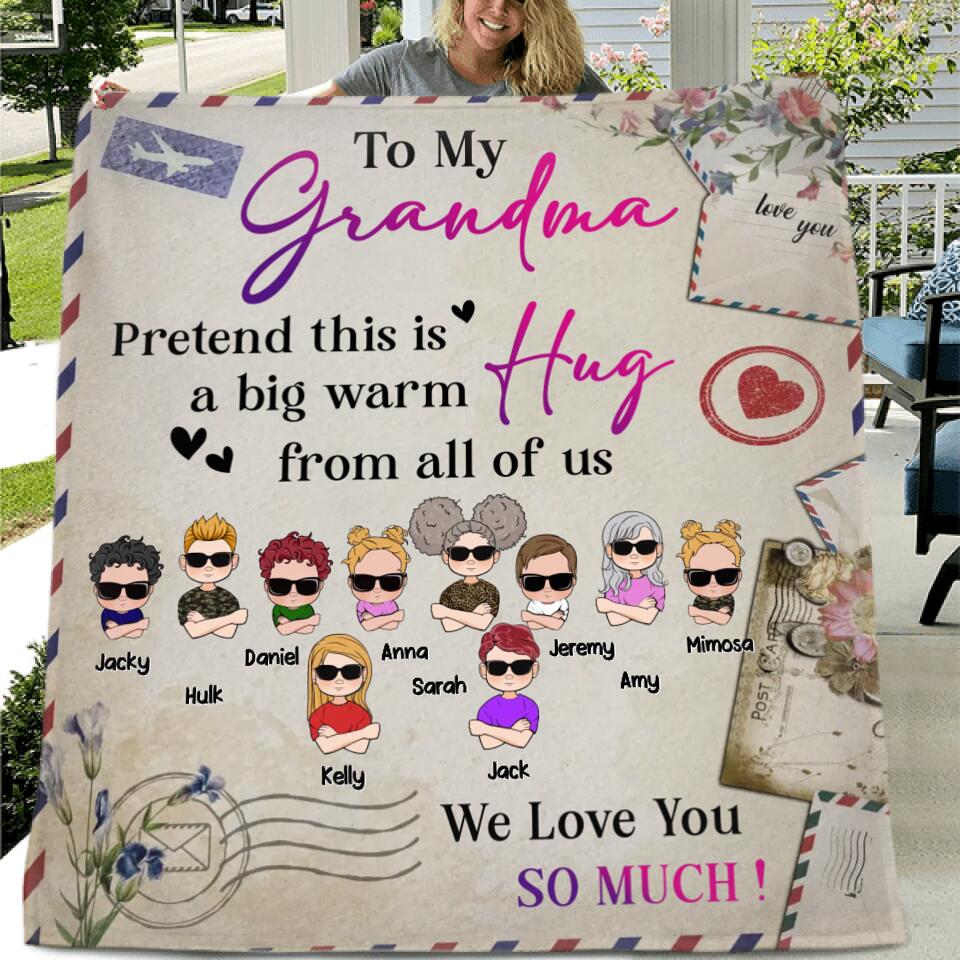 Personalized Grandma Quilt/Fleece Throw Blanket - Up to 10 Children - Mother's Day Gift Idea for Grandma - To Our Grandma Pretend This Is A Big Warm Hug From All Of Us