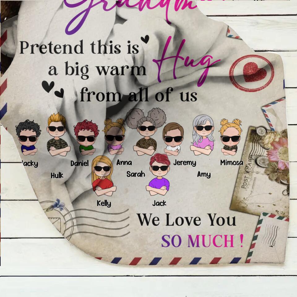 Personalized Grandma Quilt/Fleece Throw Blanket - Up to 10 Children - Mother's Day Gift Idea for Grandma - To Our Grandma Pretend This Is A Big Warm Hug From All Of Us